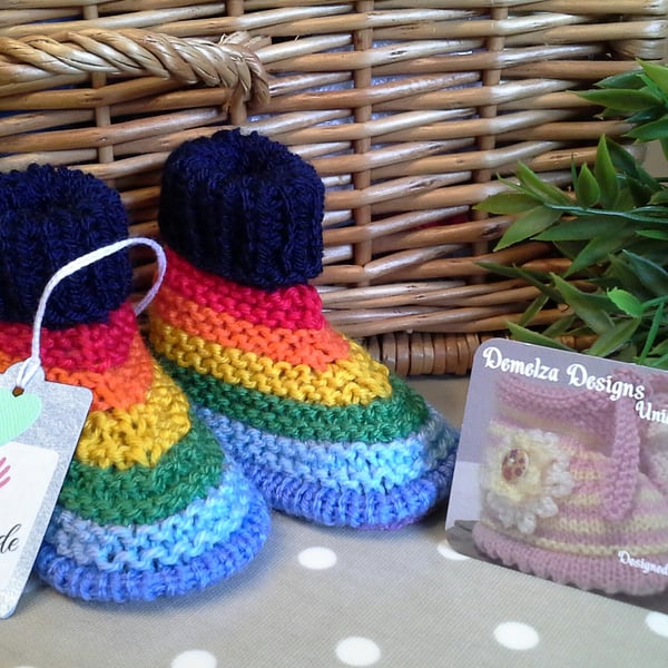 Gender Nutral Rainbow Baby Booties  0-6 months size