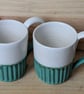 Matte jade green & white carved mugs - Image 2
