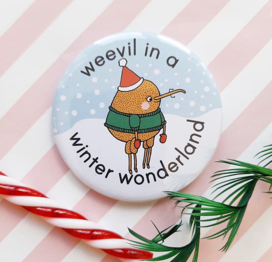 weevil christmas badge, handmade pin badge, christmas gift, wildlife lover