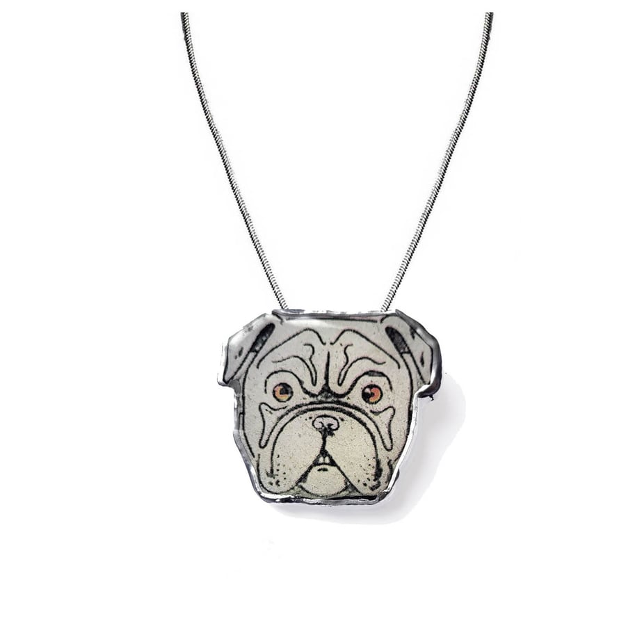 Wonderfully Whimsical Statement Bulldog Head Necklace Pendant by EllyMental