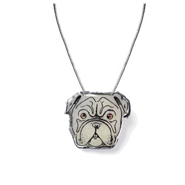 Wonderfully Whimsical Statement Bulldog Head Necklace Pendant by EllyMental