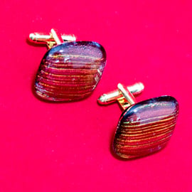 Red & Gold Coloured Glass Cuff-Links - 4014