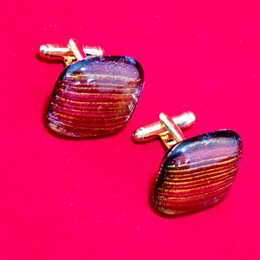 Red & Gold Coloured Glass Cuff-Links - 4014