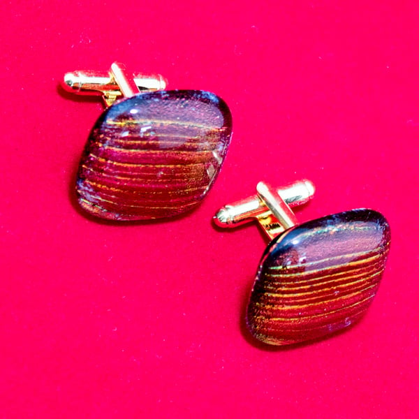Red & Gold Coloured Glass Cuff-Links - 4014