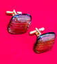 Red & Gold Coloured Glass Cuff-Links - 4014 - Image 1