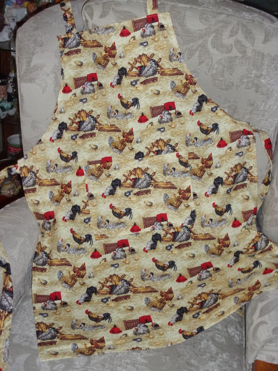 Adult Apron Featuring Chickens in the Barn