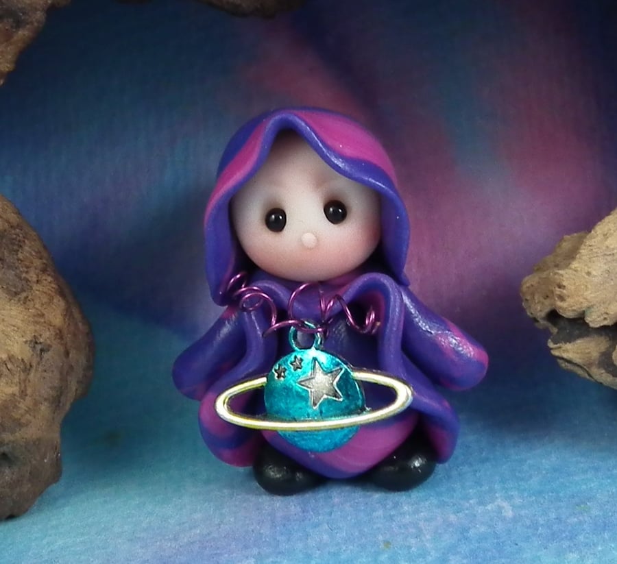 Summer Special Tiny Astronomer Gnome 'Gallax' 1.5" OOAK Sculpt by Ann Galvin