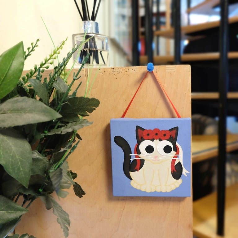 Cat in a Flower Crown Small Original Canvas Art