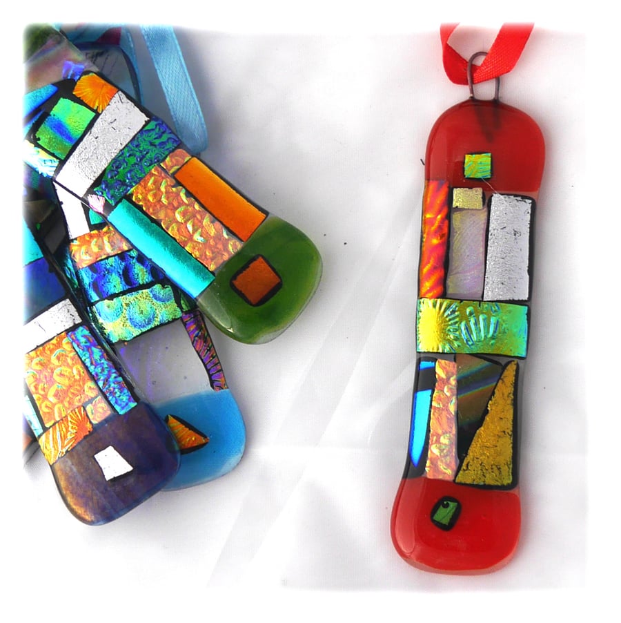 Patchwork Dichroic Treasure  Suncatcher Fused Glass 008 Red