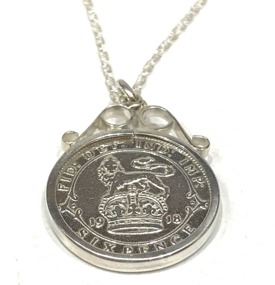 Anniversary gift 1921 100th Birthday Anniversary sixpence coin pendant plus 18in