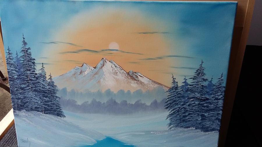 Sunlight mountain original oil painting 