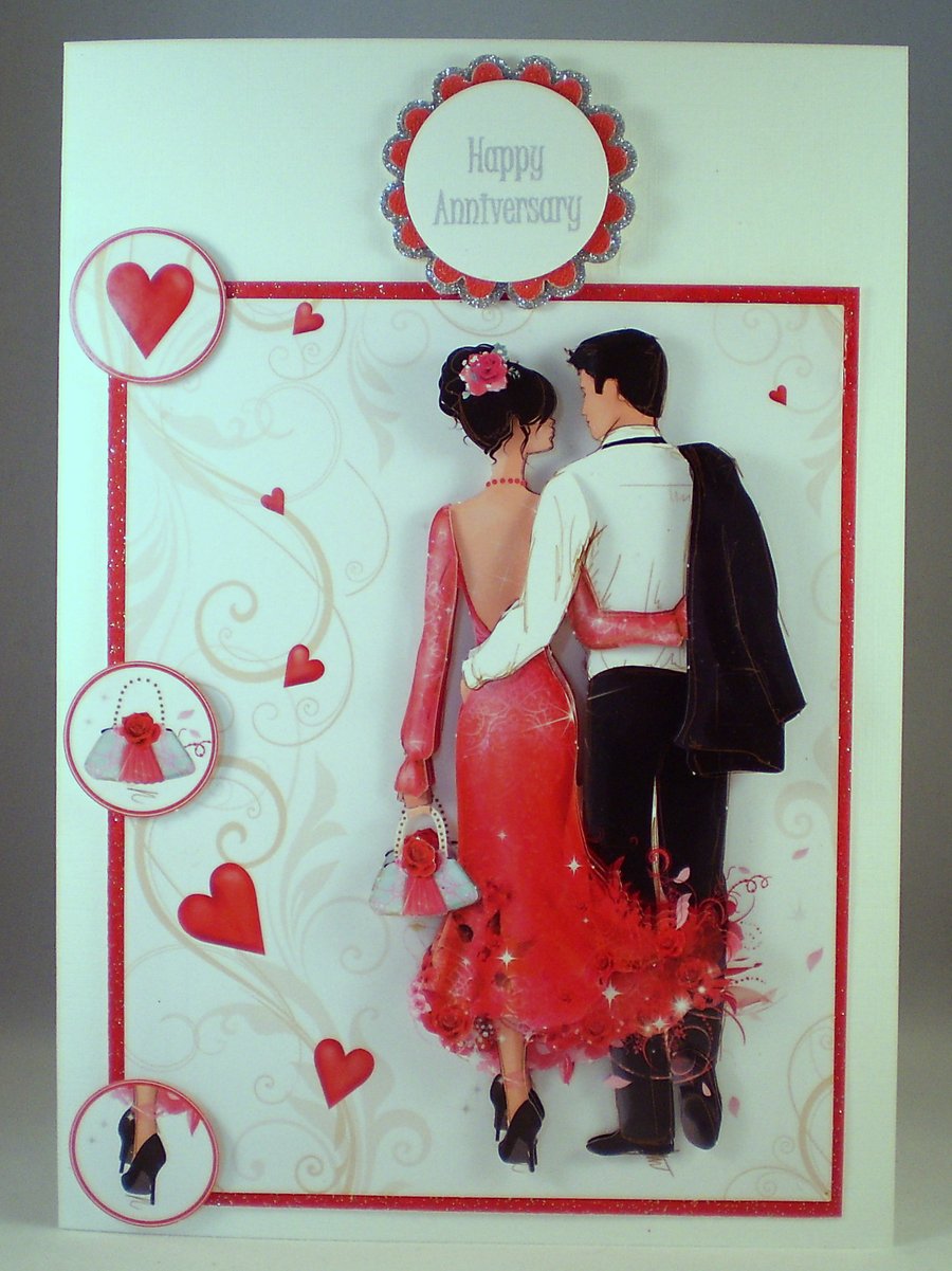 Handmade Anniversary Decoupage, 3D Card,Elegant Couple,Personalise
