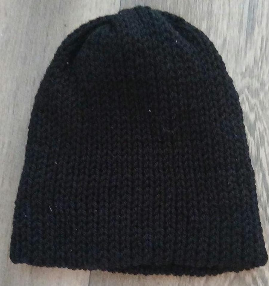 unisex adult cashmere and merino hand knitted black beanie