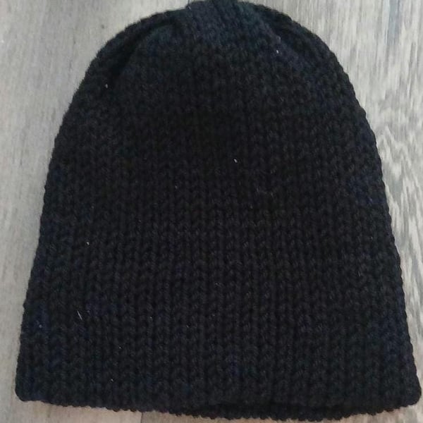 unisex adult cashmere and merino hand knitted black beanie