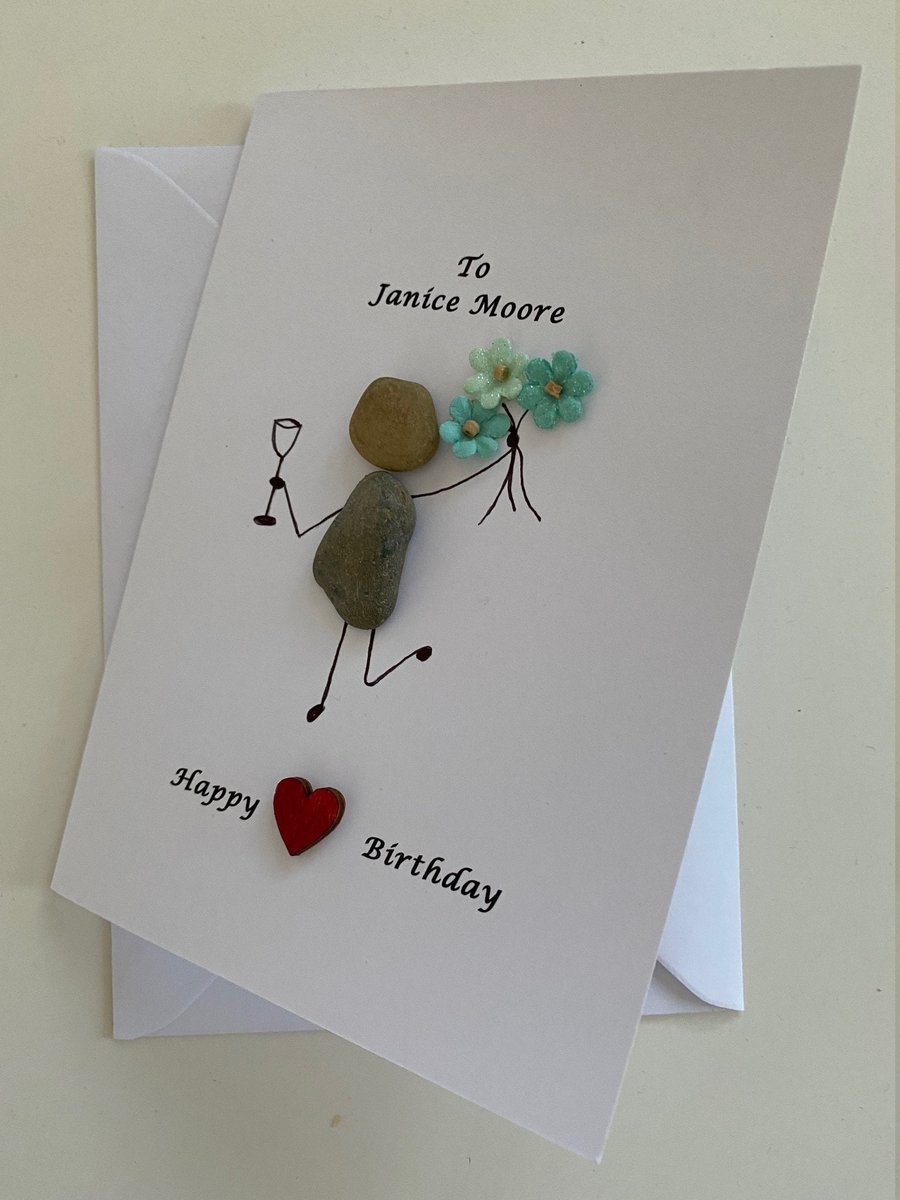 Happy Birthday Pebble Card, Personalised Birthday Card, Handmade Birthday Card, 
