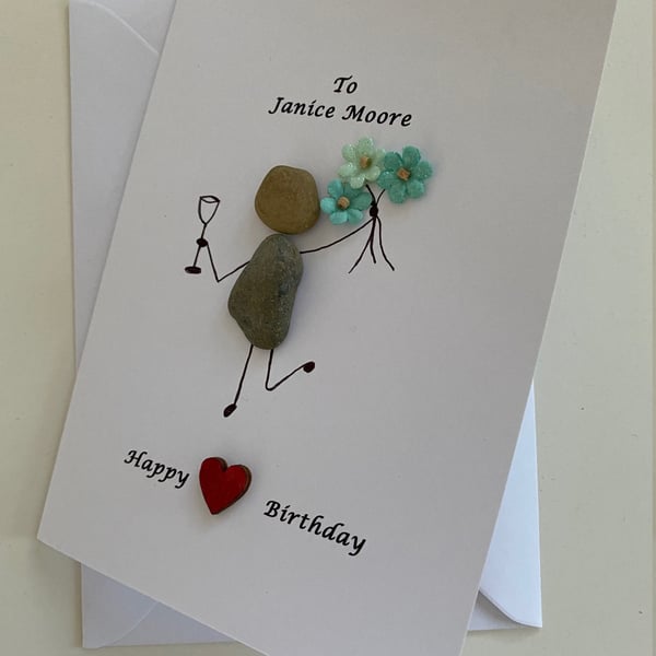 Happy Birthday Pebble Card, Personalised Birthday Card, Handmade Birthday Card, 