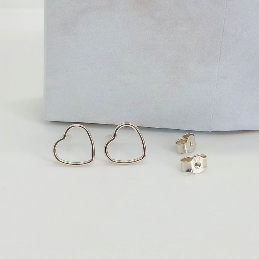 Outline Heart stud earrings sterling silver 