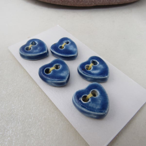 5 Small Heart Shaped Ice Blue Ceramic Buttons