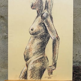 Leaning Nude Lady Original Drawing Art 