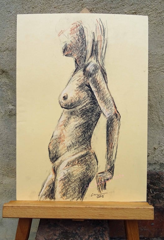Leaning Nude Lady Original Drawing Art 