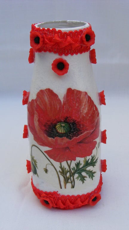 Poppy Decoupaged Flower Vase
