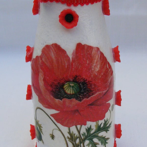 Poppy Decoupaged Flower Vase
