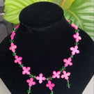 Pink Mother of Pearl and Green Crystal 16.5” Necklace