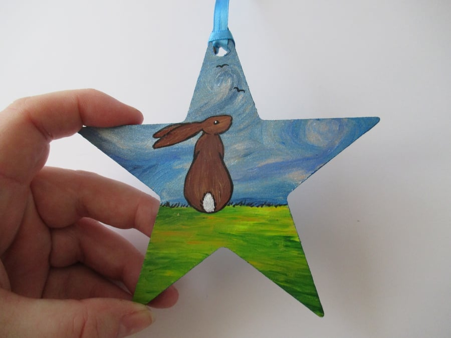 Bunny Rabbit Star Hand Painted Picture Original... - Folksy