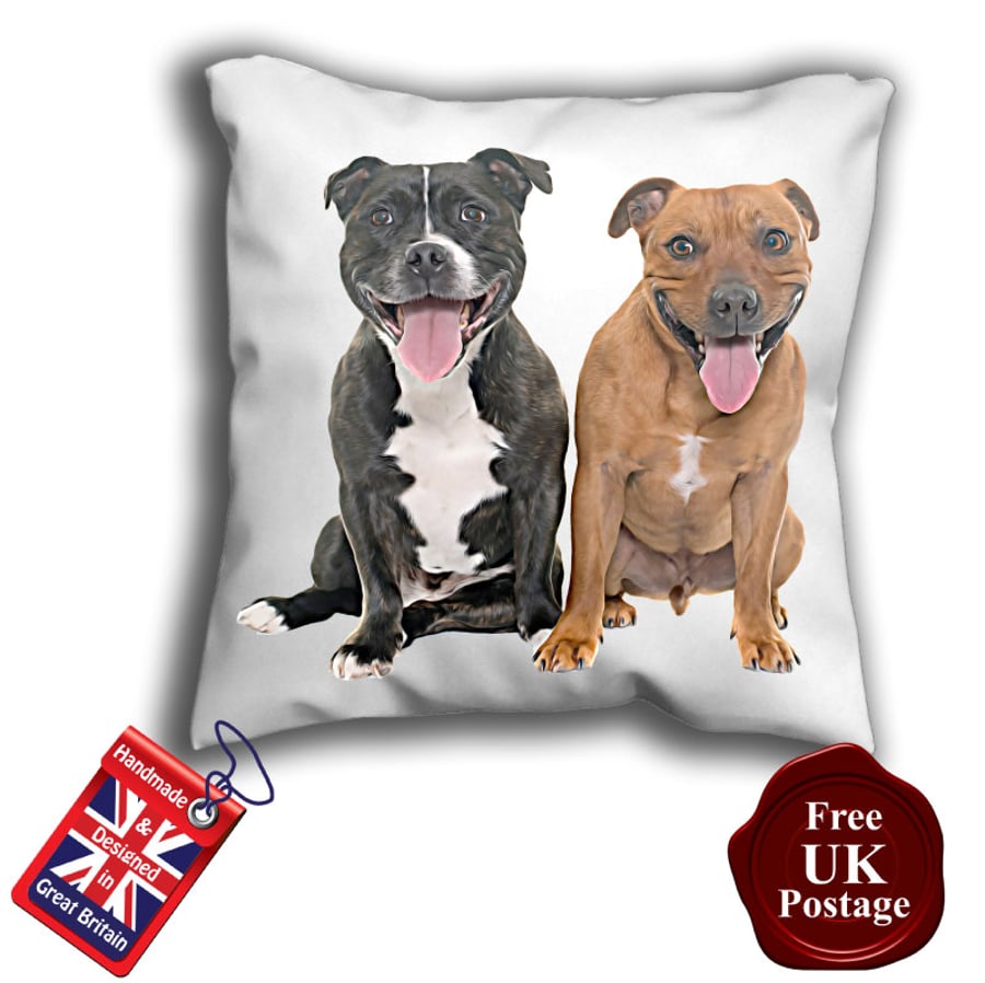 Staffie Cushion Cover, Brown and Black Staffie,