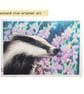 Badger with lilac flowers, original animal drawing, badger art