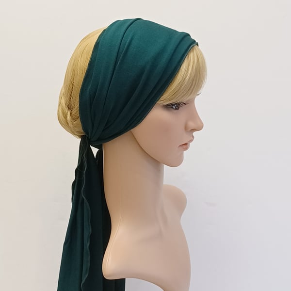 Bottle green wide hair wrap stretchy dreadlocks hair tie viscose jersey bandana