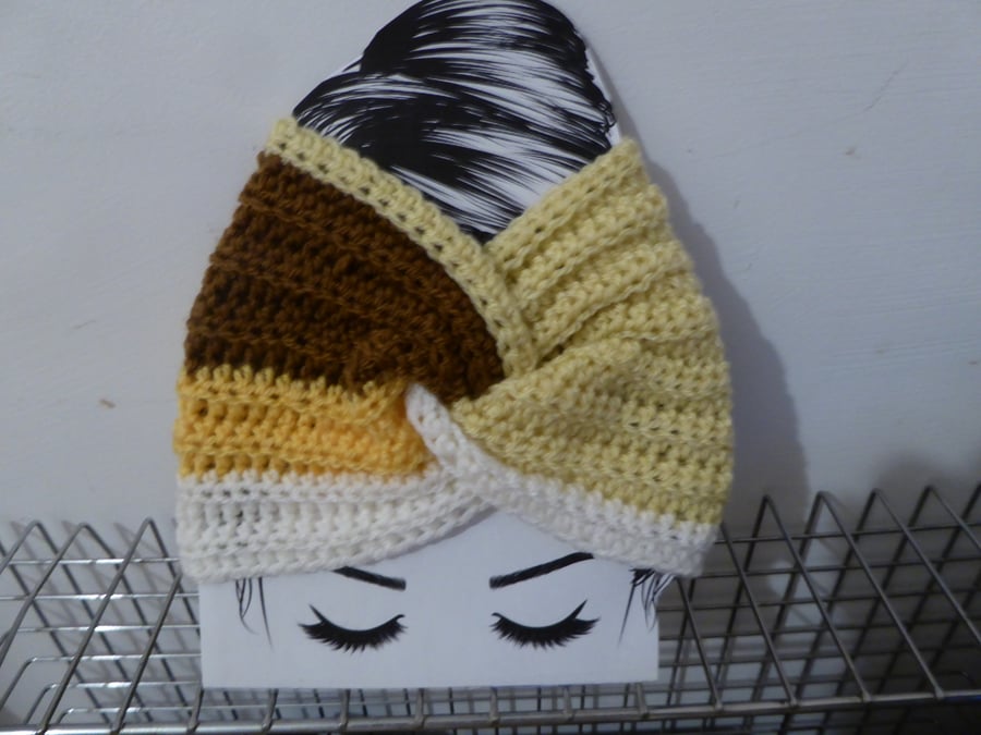 Multi Colour Twist Front Crotchet Ear Warmers