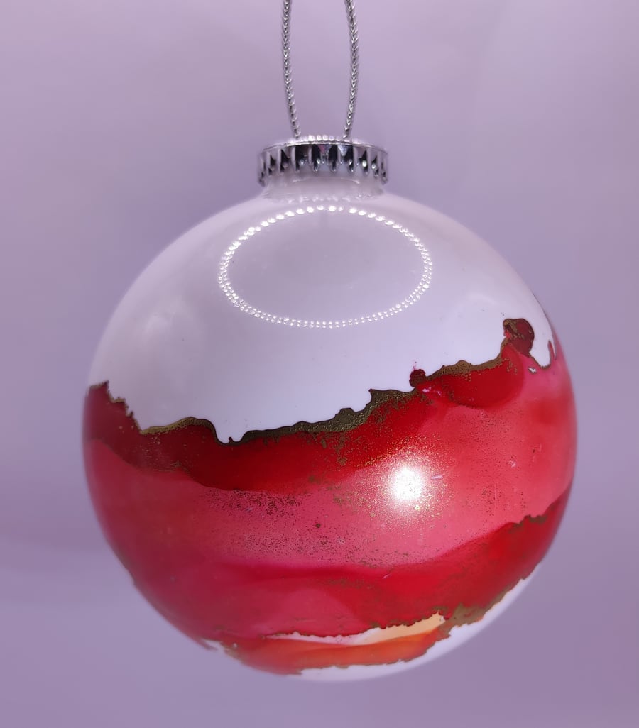 Christmas tree bauble, hand painted with alcohol inks