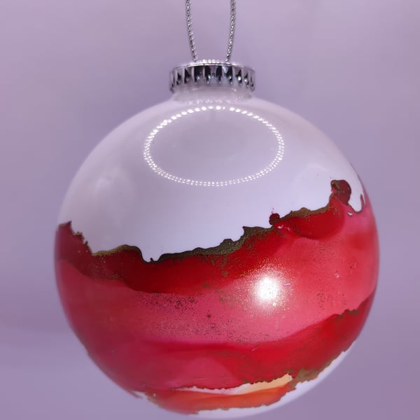Christmas tree bauble, hand painted with alcohol inks