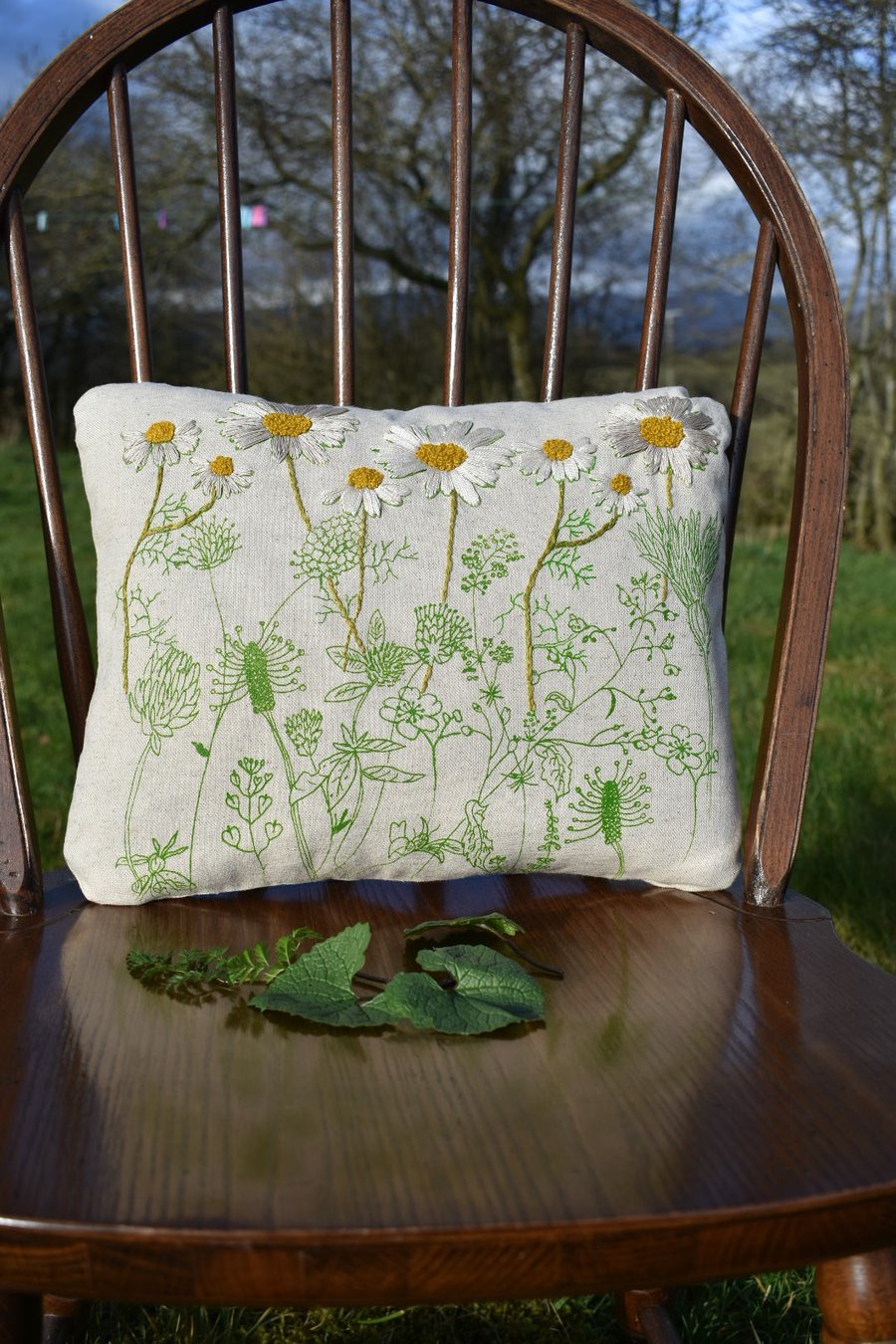 Beige - Daisies and Wild Flowers - Screen printed cushion 