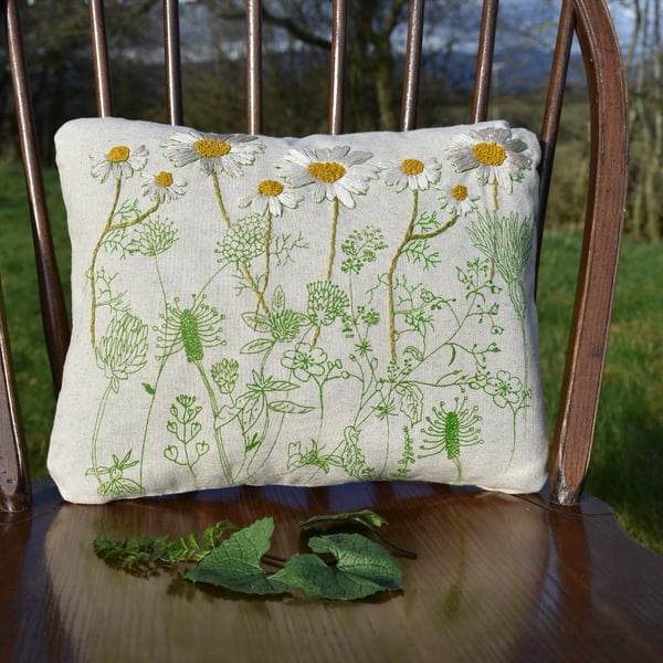 Beige - Daisies and Wild Flowers - Screen printed cushion 