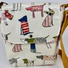 Handmade cream dog pattern cotton oilcloth crossbody bag
