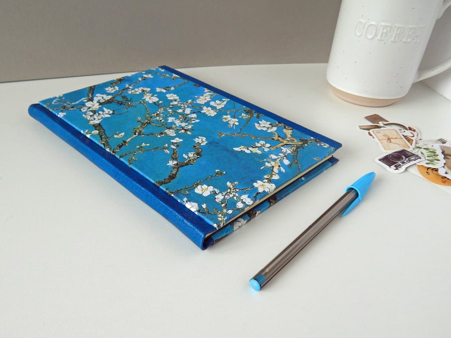 Almond Blossom Journal, A5 with lined pages. Leather trimmed hardcover notebook.