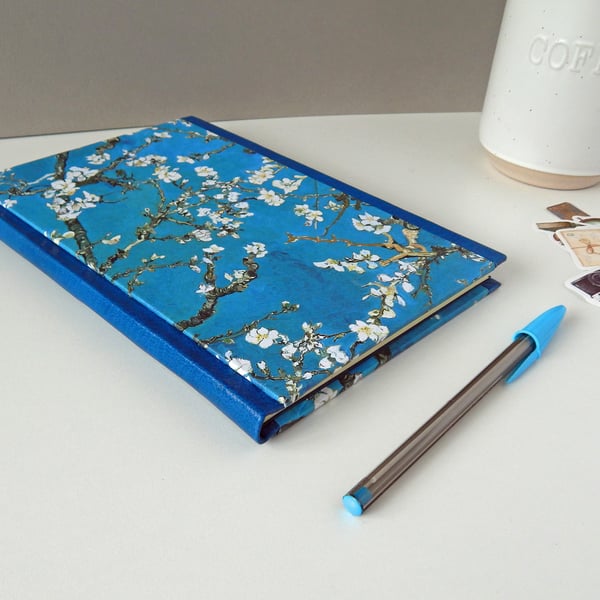 Almond Blossom Journal, A5 with lined pages. Leather trimmed hardcover notebook.