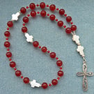 Anglican Prayer Beads, Solid Silver Cross, Carved Carnelian and Mother of Pearl
