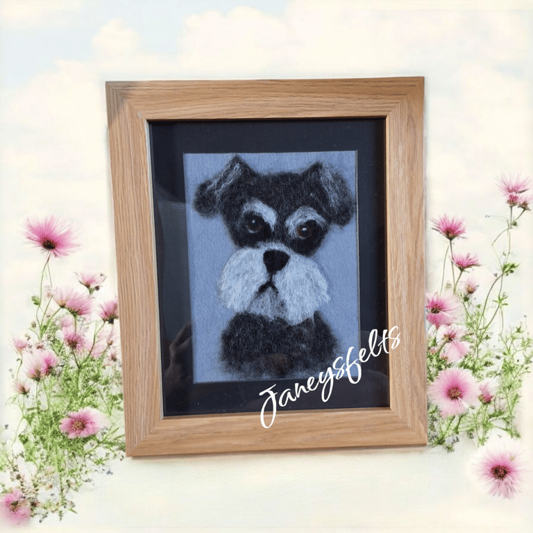 2d needle felted dog portrait 