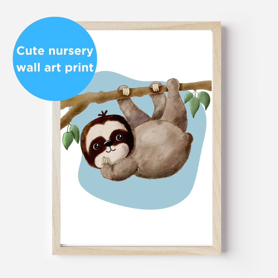 Cute baby sloth unframed nursery wall art artwork kids room print illustration