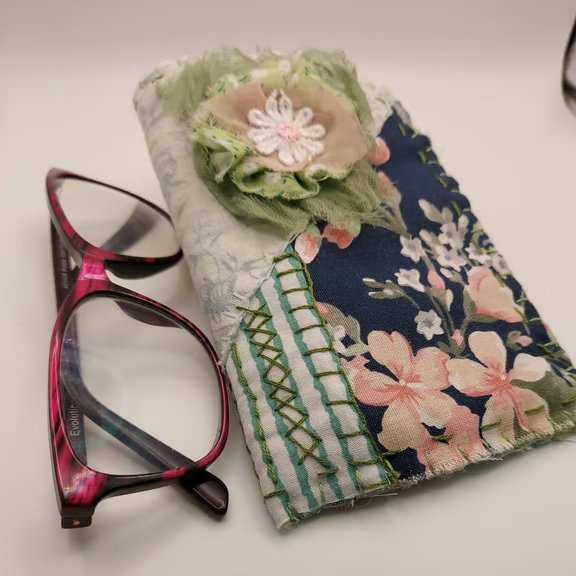 Hand-stitched Eyeglasses Case - Floral Patchwork Design