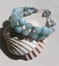 Aquamarine & Larimar Gemstone Crystal Beaded Bracelet "Caribbean Blues"