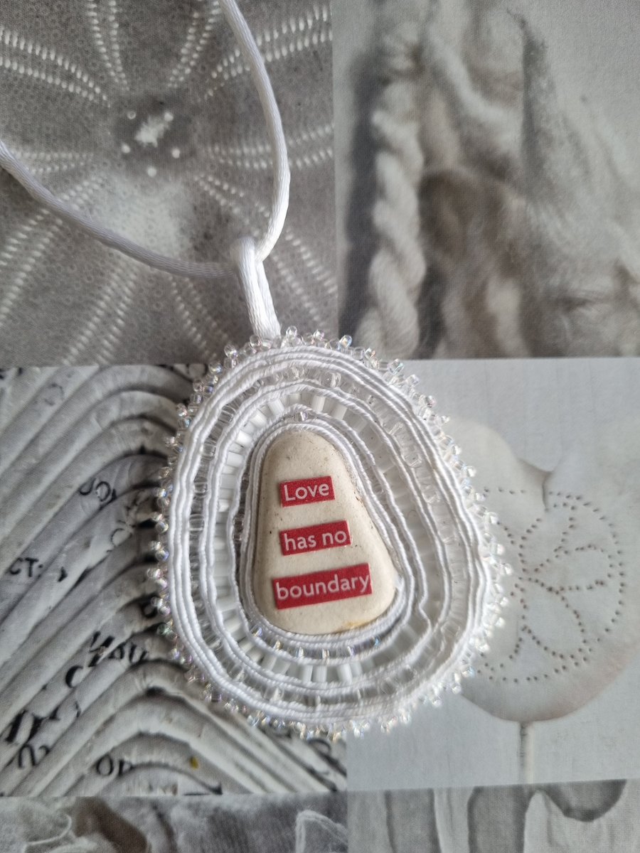 Love Has No Boundary – White Sea Stone Amulet with Beads & Message
