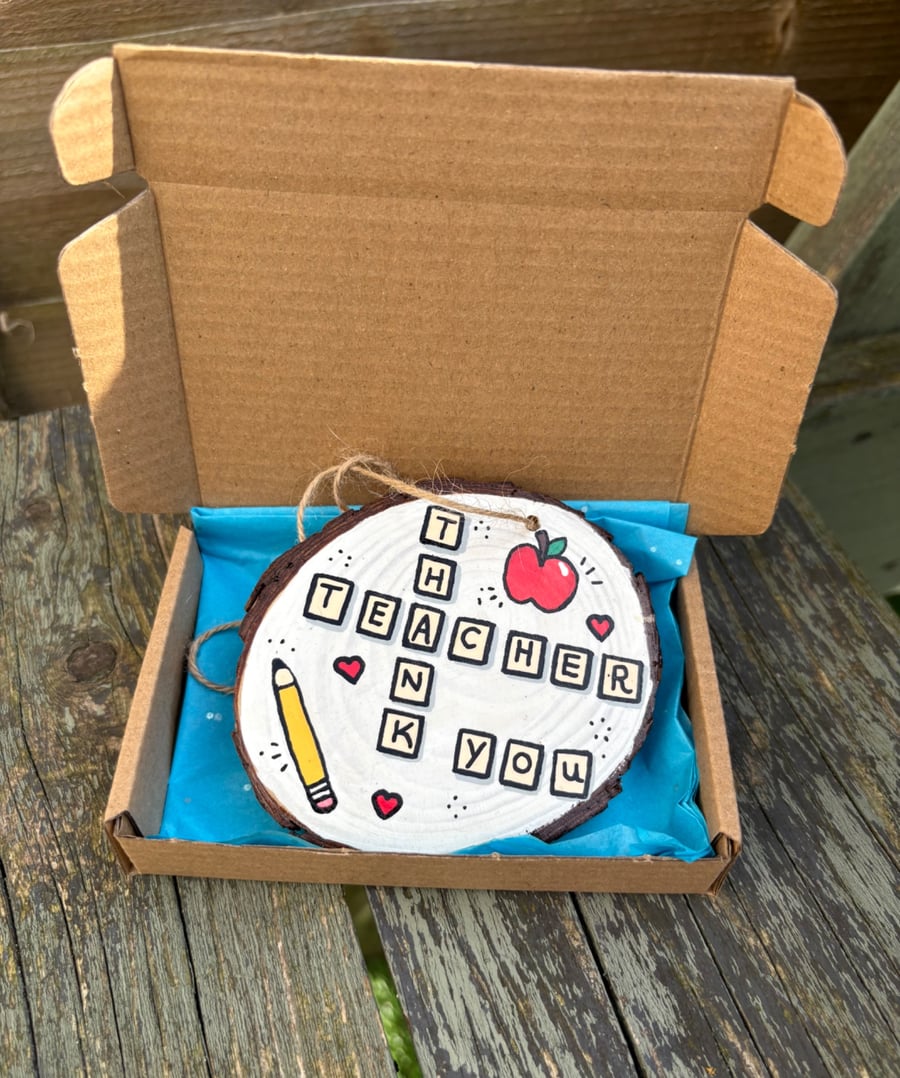 Hand Painted Teacher Gift Hanging Ornament on Wood Slice
