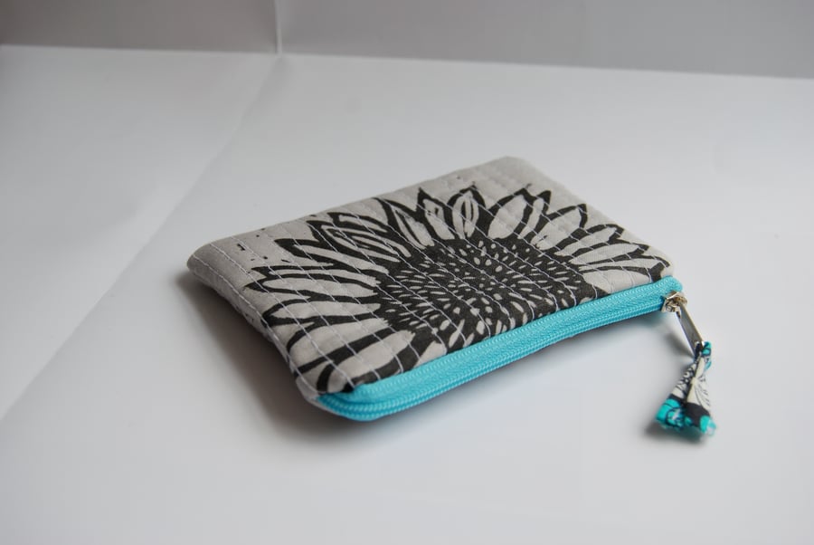 Handprinted and quilted sunflower purse