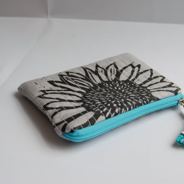 Handprinted and quilted sunflower purse