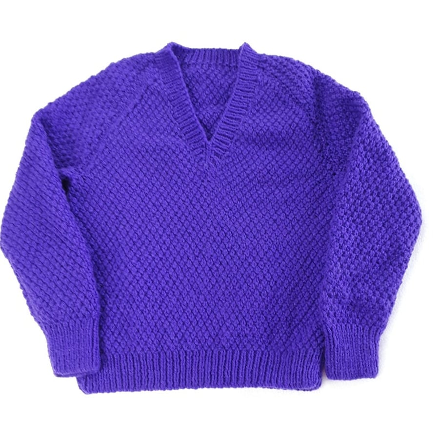 Hand knitted textured purple jumper - sweater - 26 inch chest - boys girls 