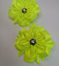 Neon Yellow Satin Flower Hair Bobbles - Pair of Handmade Lime Green Hair Ties 